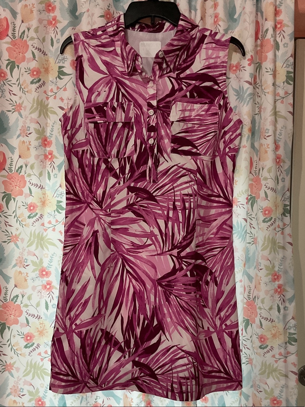 Reel Legends Magenta Palm-Print Sleeveless Shirt Dress